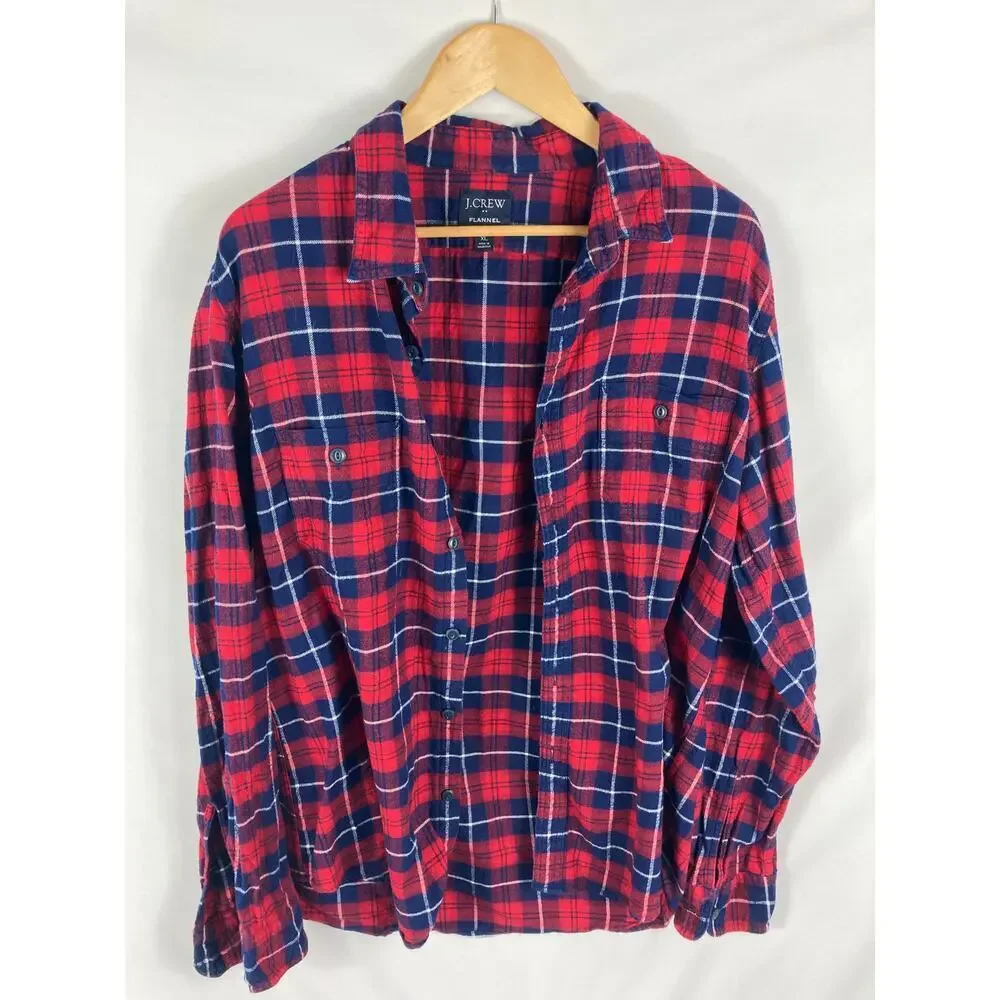 J Crew Mens Red Blue Flannel Shirt Size XL